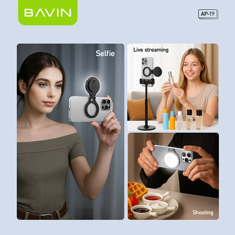 BAVIN D-Z-P19 Foldable Magnetic Fill Light w/ 3 Modes Adjustable Brightness & 120° Angle