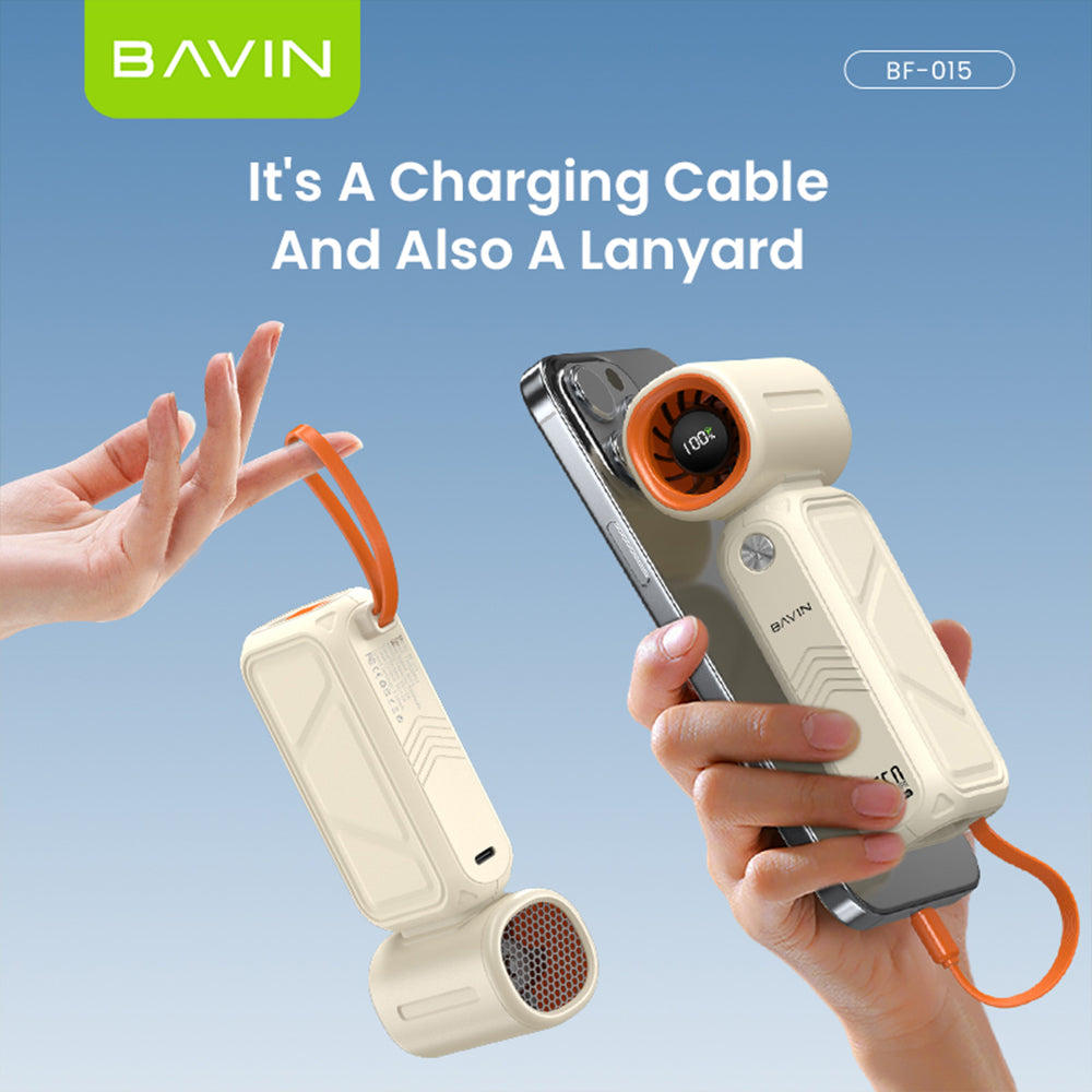 BAVIN BF-015 2-in-1 Handheld Mini Turbo Fan 17650RPM Rechargeable & 8000mAh Powerbank w/ 5-Speed Adjustable, LED Display