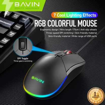 BAVIN G-K-995 Ergonomic Wired RGB Gaming Mouse