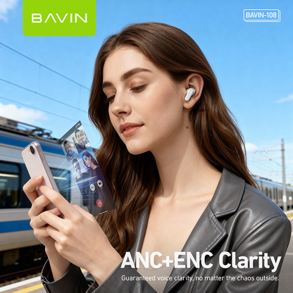 BAVIN BA108 Hi-Res Audio Wireless Bluetooth 6.0 Earbuds ANC+ENC Noise Reduction |Long Battery Life