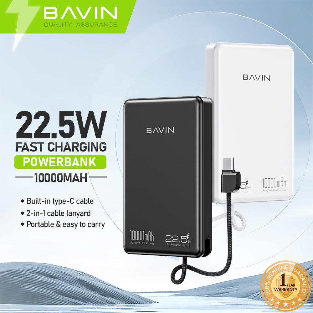 BAVIN Y-PC1135 10000mAh 22.5W Fast Powerbank with Type-C Cable & Lanyard Strap