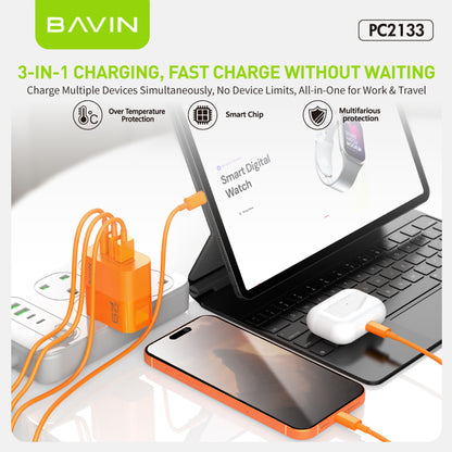 BAVIN PC2133 3in1 67W GaN Fast Charging Charger Dual Type-C + USB Ports w/ 1m Cable for Laptop, Phones