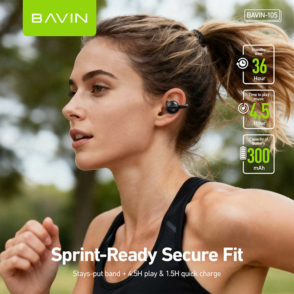 BAVIN BA105 TWS Hi-Res Audio BT 6.0 Wireless Open-Ear Clip Earphones w/ Long-Lasting Microphone