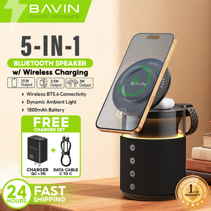 【Christmas Gift】BAVIN BM28 5in1 Multi-function Bluetooth Speaker w/15W Magnetic Wireless Fast Charging