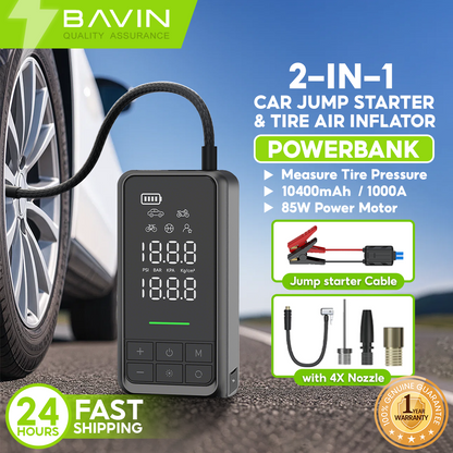 BAVIN Y-PC1160 2 in 1 Jump Starter & Air Compressor 10400mAh Powerbank