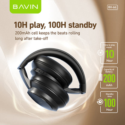 BAVIN HB-BH66 Wireless Bluetooth 5.4 Headphones HiFi Stereo Sound, Foldable & Adjustable Design w/ 3.5mm Audio Jack Support