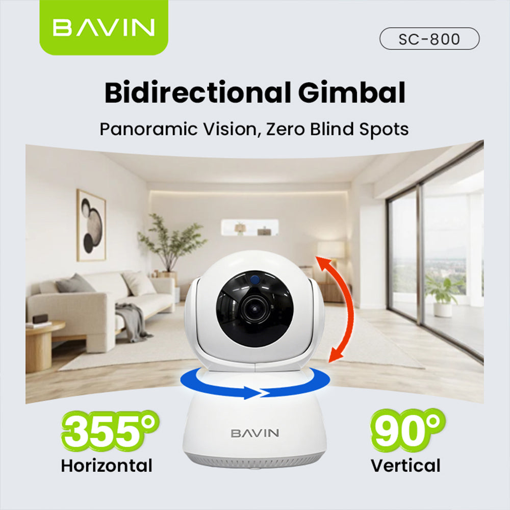 BAVIN SC800 3MP Pan/Tilt Home Security WiFi CCTV Camera | 2-Way Audio & App Control w/ Wall Stand