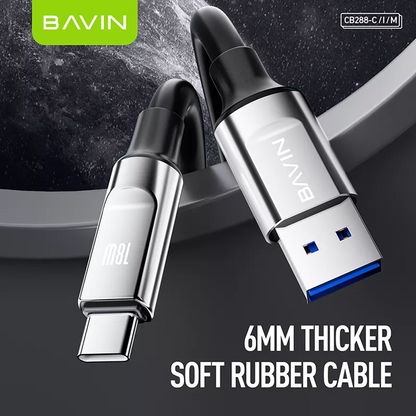 BAVIN CB288 18W PD Fast Charging Soft Silicone Thick Wire Data Cable Compatible for Smartphones