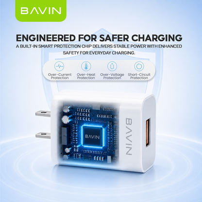 BAVIN PC658Y 3.0A Quick Charging Charger w/ 1 Meter Charging Cable for Micro / iPhone /Type-C