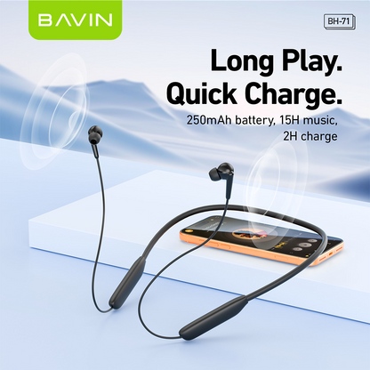 BAVIN BH71 HiFi Bluetooth 6.0 Wireless Magnetic Neckband Headphone | 15H Playtime | Game Sports Earbud