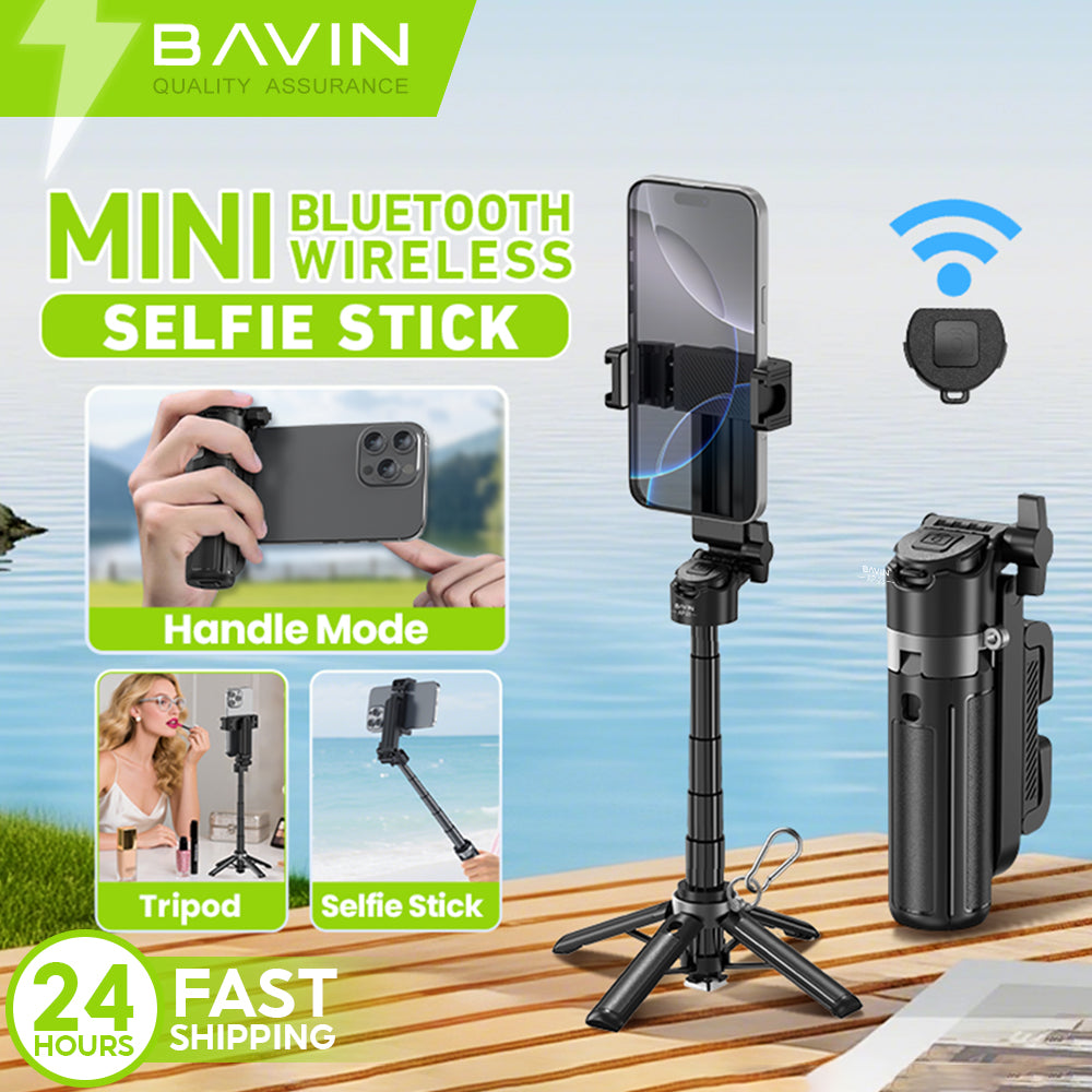 BAVIN D-Z-P23 3in1 Mini Selfie Stick w/ Tripod Bluetooth 42cm Portable & Compact 360° Rotation & Wireless Camera Shutter