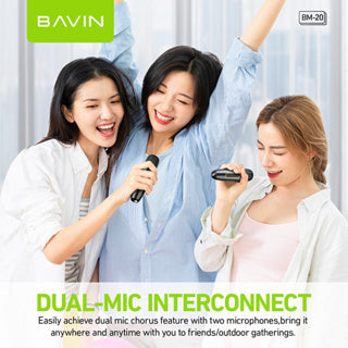 BAVIN DV-BM20 Professional Karaoke Bluetooth 5.0 Portable Speaker w/ Dual Microphones & Phone Stande