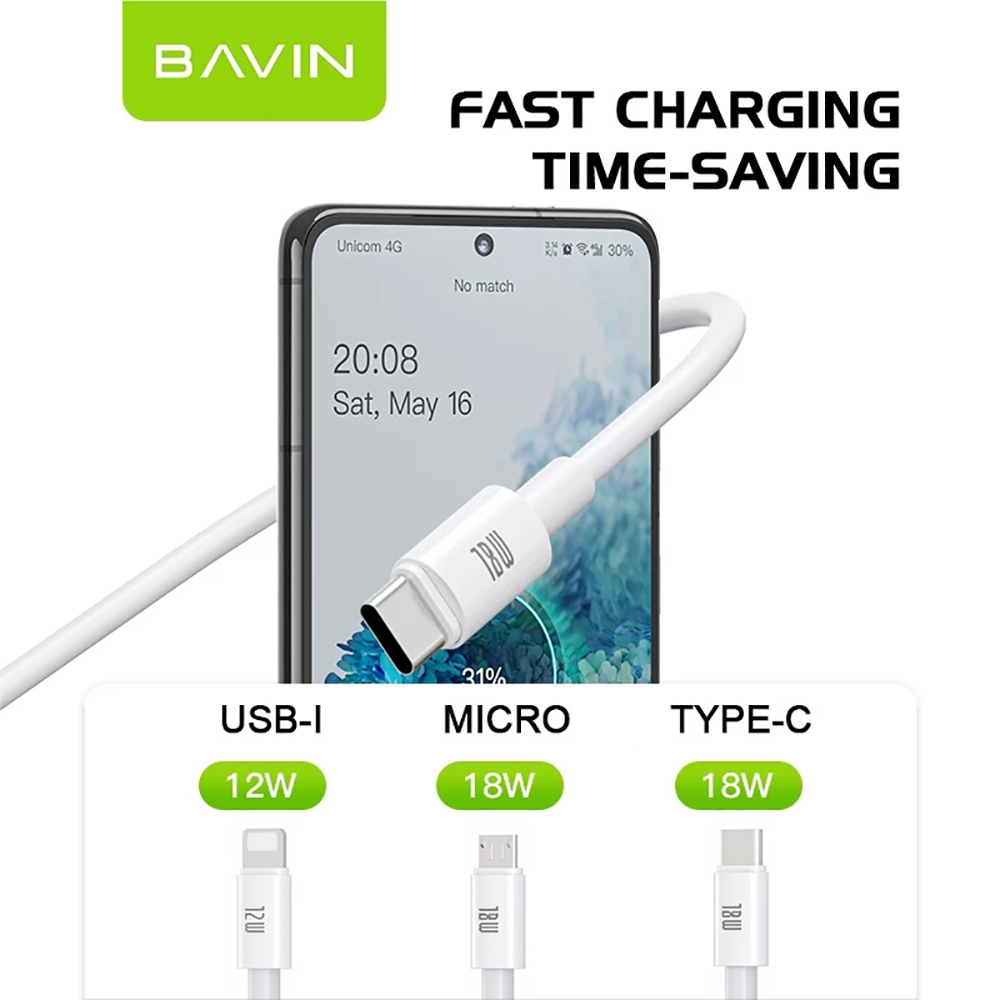 BAVIN U-CB253 60W 30W 18W 12W Fast Charging & Data Transfer 1.2/2m Cable For Micro Type-C iPhone