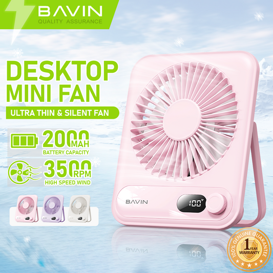 BAVIN BF-006 Ultra-Thin Portable Mini Desktop & Personal Fan Rechargeable w/ 4-Speeds Strong Wind