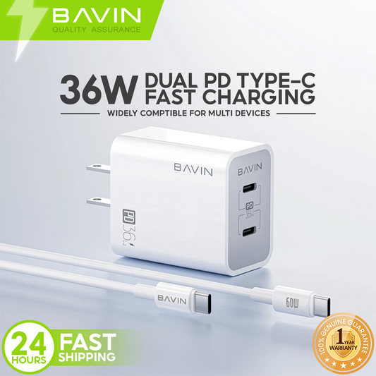 BAVIN PC859 36W Super Fast Charging Dual Port PD + QC3.0 w/ 1 Meter Data Cable Widely for Laptop Supports / iPhone 17