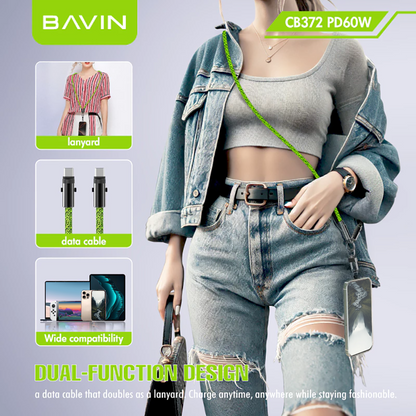 BAVIN U-CB372 Lanyard 60W PD 1.2m Fast Charging Data Cable Type-C to C /Type-C to iPh for iPh&Android (Supports 17 Series)