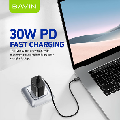 BAVIN C-PC916 30W PD Fast Charging Wall Charger w/ 1 Meter Cable for iPhone & Android (Supports 17 Series)