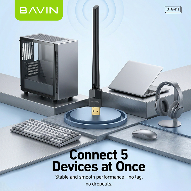 BAVIN O111 USB Bluetooth 100M Dongle Adapter Wireless Range for PC/Speaker/Laptops/Mouse/Keyboard/Music Audio Receiver