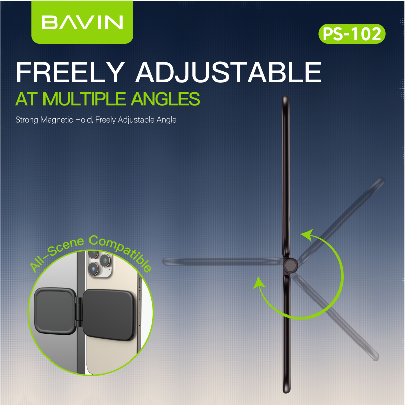 BAVIN PS102 Portable Mini Ultra-thin Magnetic Phone Stand Holder Adjustable for iPhone 14-17 / Android