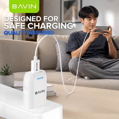 BAVIN PC752 Mini Wall Charger Overcharging Protection Quick Charge w/ USB Cable for Micro/iPhone/Type-C