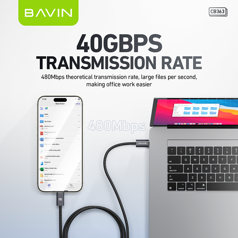 BAVIN U-CB363-CC 240W Super Fast Charging Nylon Braided Cable