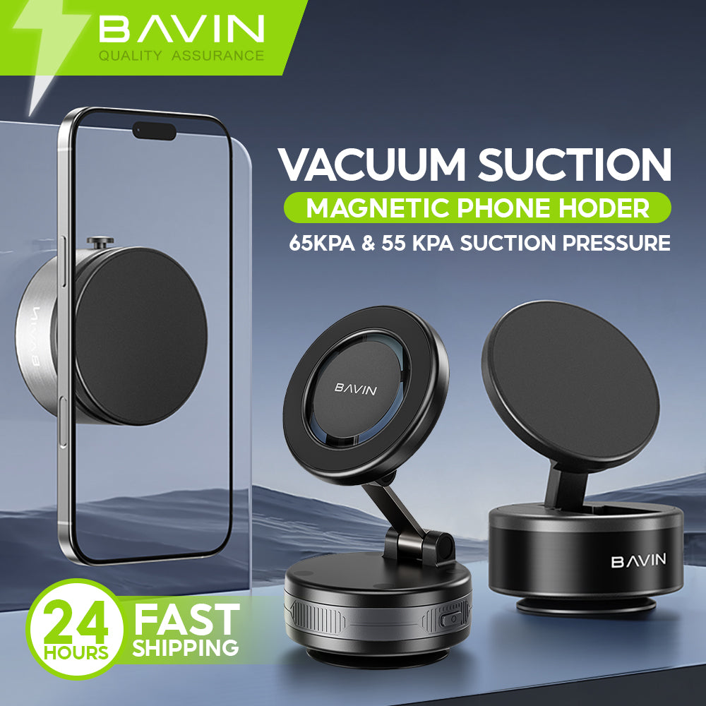 BAVIN D-S-PS75 / D-S-PS88 Magnetic Vacuum Phone Holder Stand w/ 360° Rotation & Motorized Suction Type-C Rechargeable