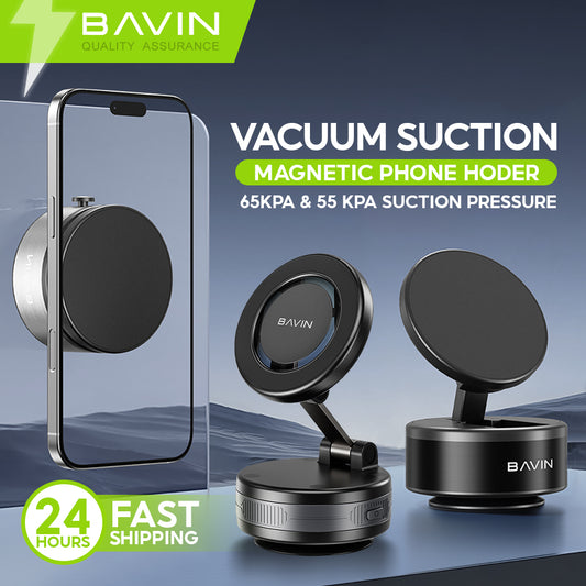 BAVIN D-S-PS75 / D-S-PS88 Magnetic Vacuum Phone Holder Stand w/ 360° Rotation & Motorized Suction Type-C Rechargeable