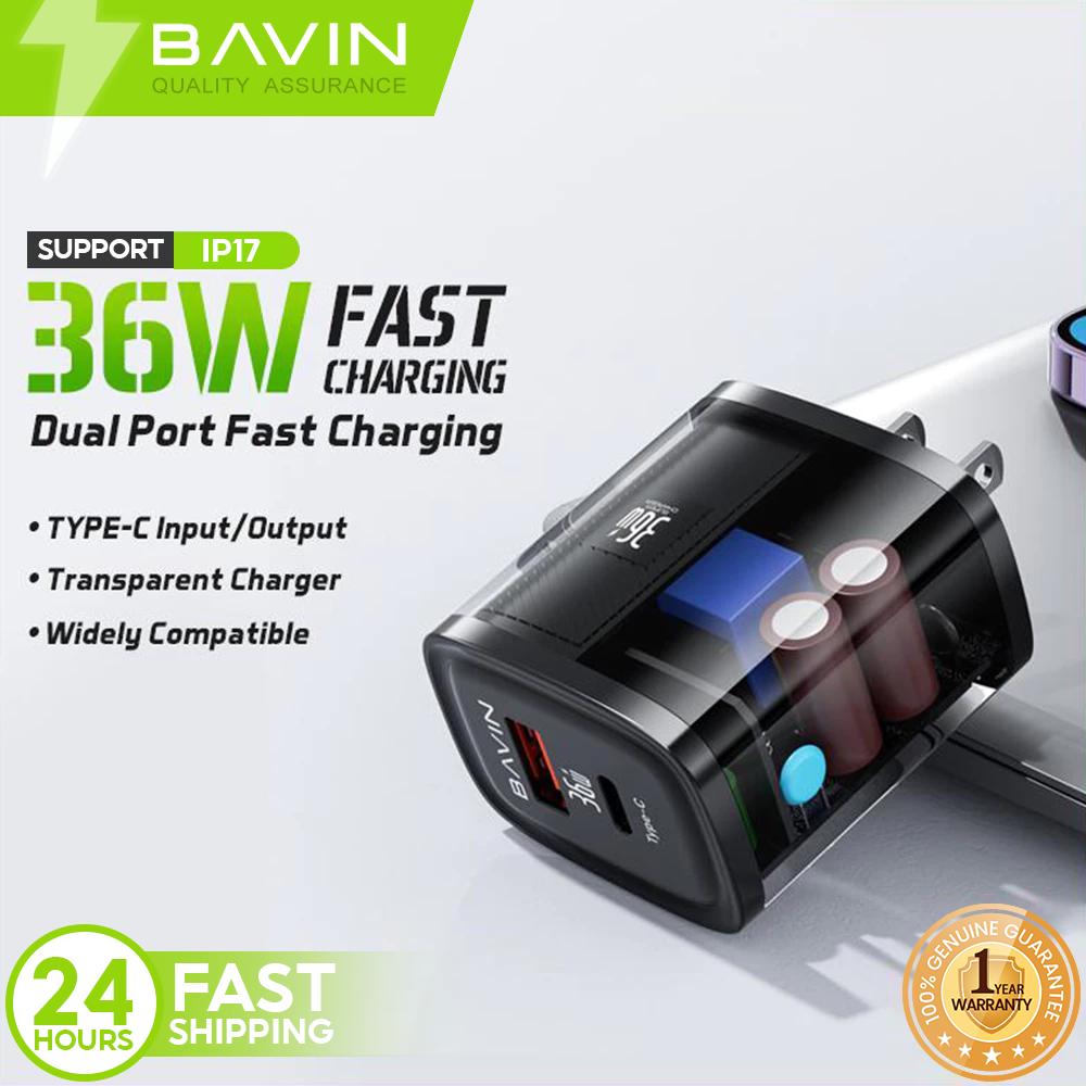BAVIN PC869 36W Fast Charging Dual USB & PD Port with Adapter Supports Laptop Charging Compatible for iPhone 17 Series