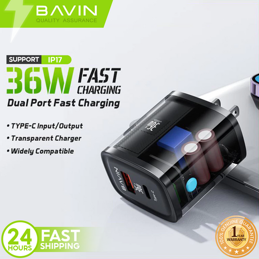 BAVIN PC869 36W Fast Charging Dual USB & PD Port with Adapter Supports Laptop Charging Compatible for iPhone 17 Series