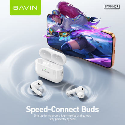 BAVIN BA109 Hi-Res Audio TWS Wireless Bluetooth 6.0 Earphones w/ Microphone & 30 Hours Playtime