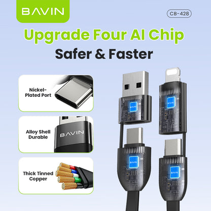 BAVIN CB428 4-in-1 Mini 60W PD Fast Charging Data Cable Keyring Multi-function for iPhone &Android Devices