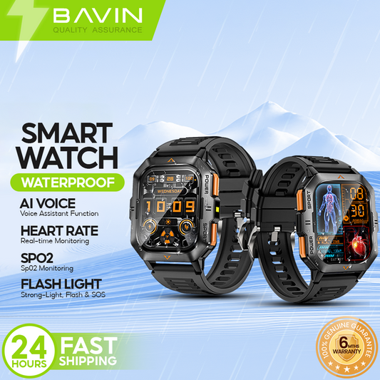 BAVIN BW606 Waterproof Sport Smart Watch 2.01" HD Display w/ AI Voice, Flashlight & Health Monitor for Smartphones