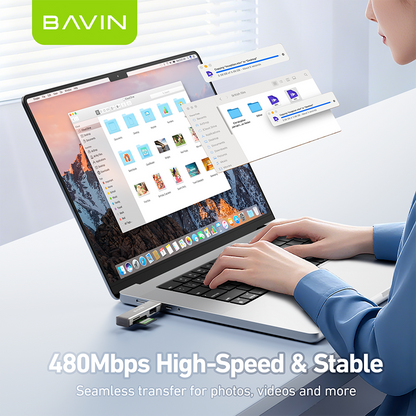 BAVIN O92 3-in-1 USB2.0 Portable Card Reader TF + SD + USB OTG w/480Mbps For Laptop, Smartphone, Tablet & OTG Supported