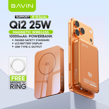 [Qi2 25W] BAVIN PC1208S 10000mAh 25W Magnetic Wireless Powerbank + PD 35W Fast Charge for iPhone 18 Series