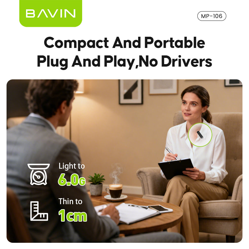 BAVIN MP106 Wireless Lavalier Type-C Port Microphone w/ 360° Sound Pick Up For Vlog & Live Stream