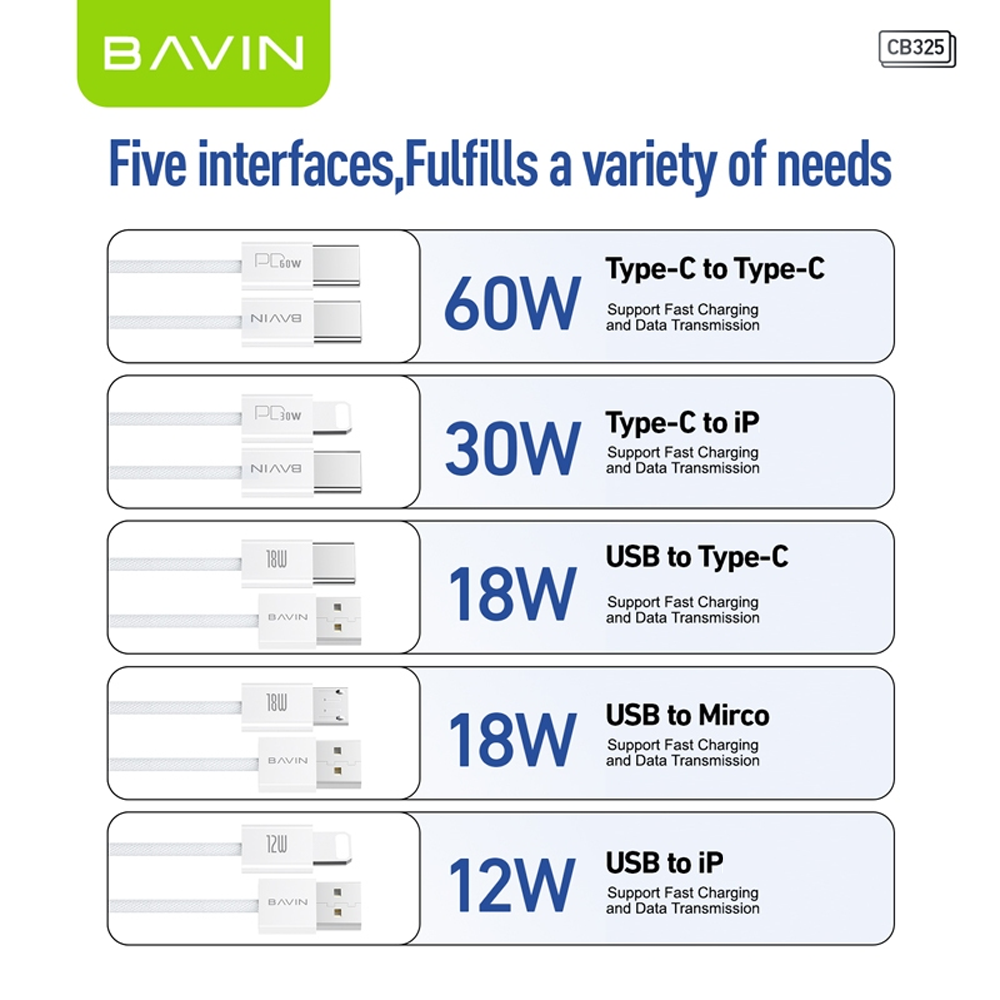BAVIN CB325 60W USB C Cable Type C Data Cord PD Fast Charging For iPhone 17 Series & Laptop Charging