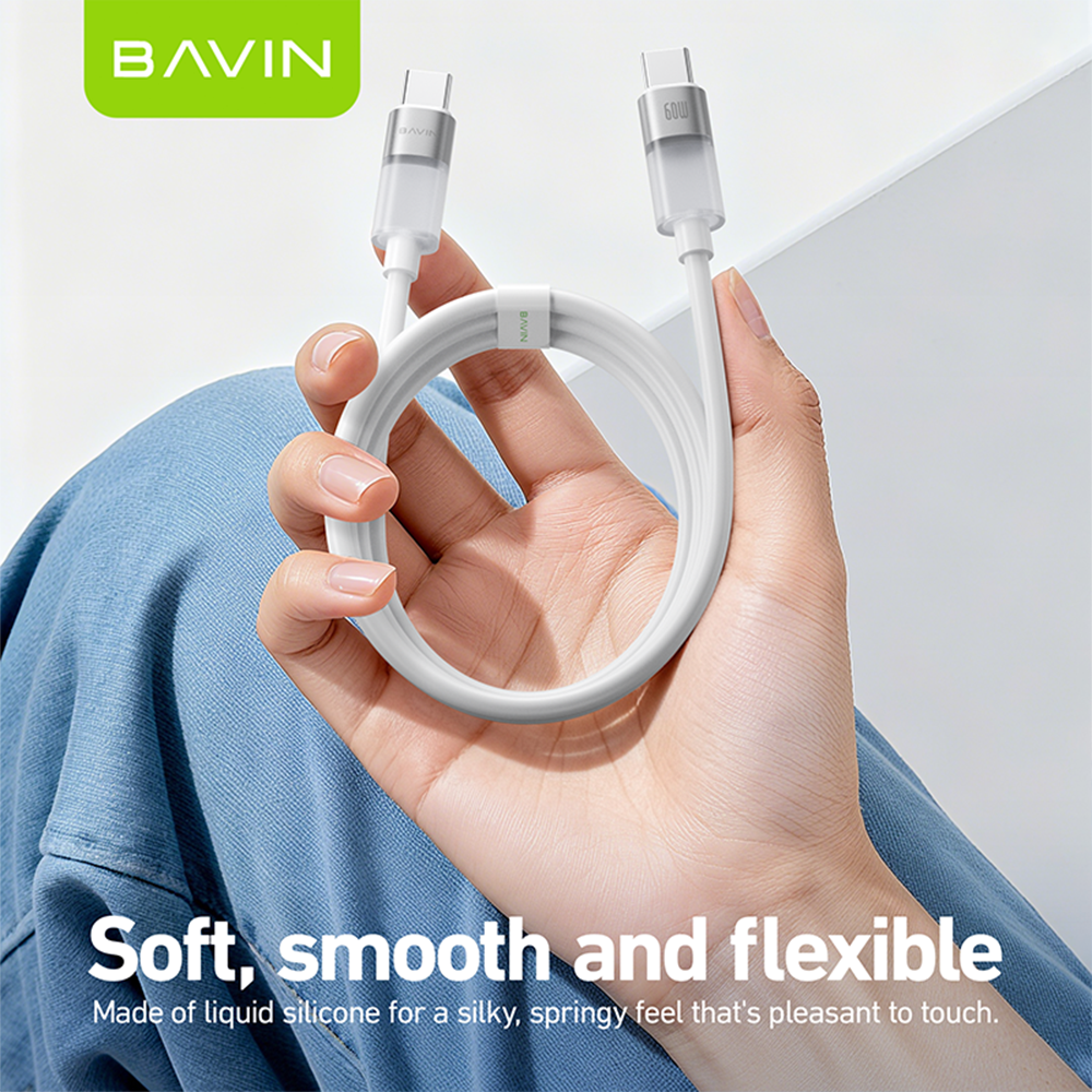 BAVIN CB402 60W/30W PD Fast Charging Liquid Silicone & Data Transfer Cable w/ 1m Type-C to Type-C / Type-C to iPhone