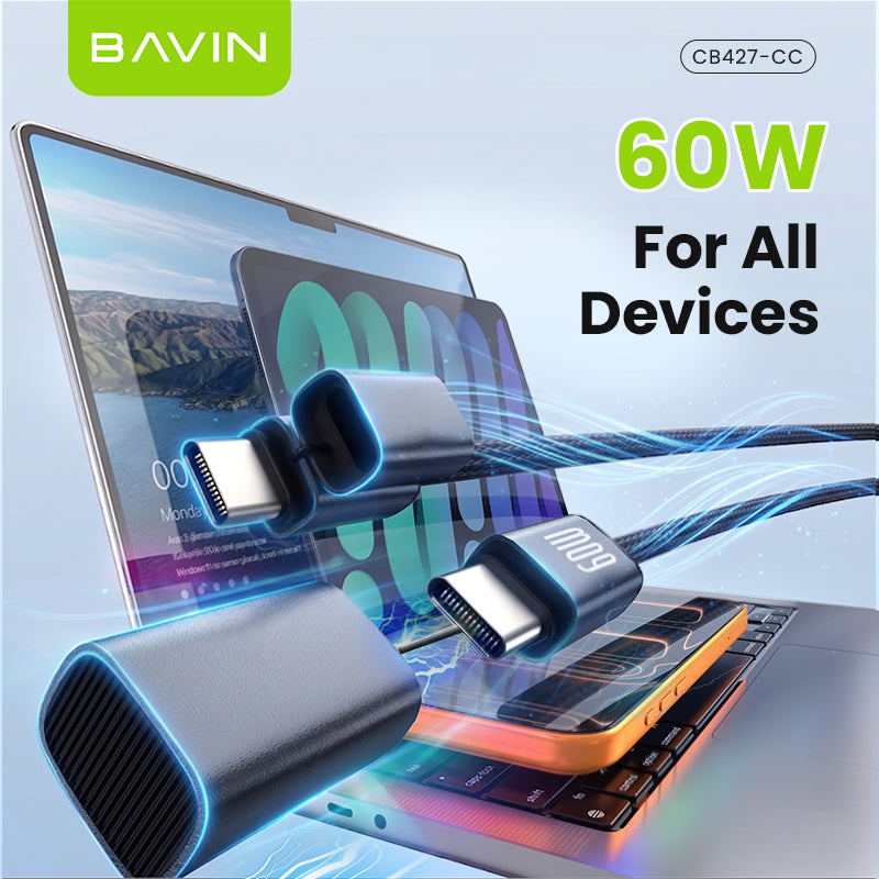 BAVIN CB427 Portable 1m 60W PD Fast Charging Magnetic Type-C Data Cable Braided for iPhone 17, Android