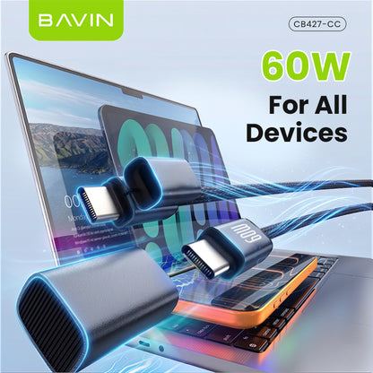 BAVIN CB427 Portable 1m 60W PD Fast Charging Magnetic Type-C Data Cable Braided for iPhone 17, Android