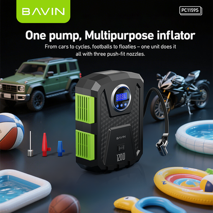 BAVIN Z-PC1159 12V Portable Digital Tire Inflator w/ 150 PSI High Speed Air Compressor for Car, Motor, Bike & Sports Balls