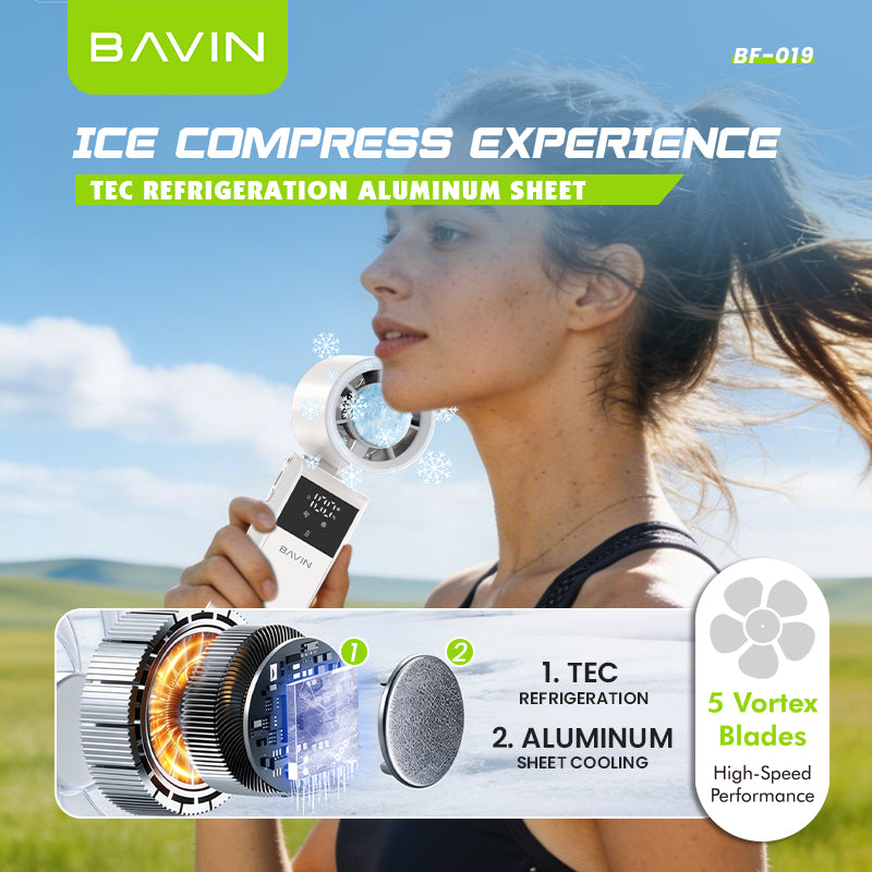 BAVIN BF019 Foldable Ultra Quiet Ice Cooling Handheld Fan 199-Speed w/ 9000mAh Powerbank + Flashlight