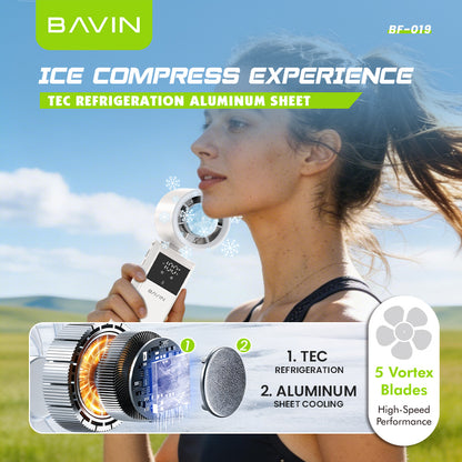 BAVIN BF019 Foldable Ultra Quiet Ice Cooling Handheld Fan 199-Speed w/ 9000mAh Powerbank + Flashlight