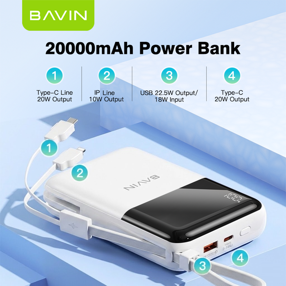 BAVIN PC009 / PC1023 10000-20000mAh 22.5W Fast Charging Powerbank Long Battery & Built-in Cable
