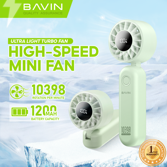 BAVIN BF-011 Portable Ultra Light Mini Handheld Foldable Turbo Fan w/ 5-Speed Wind Level & LED Display