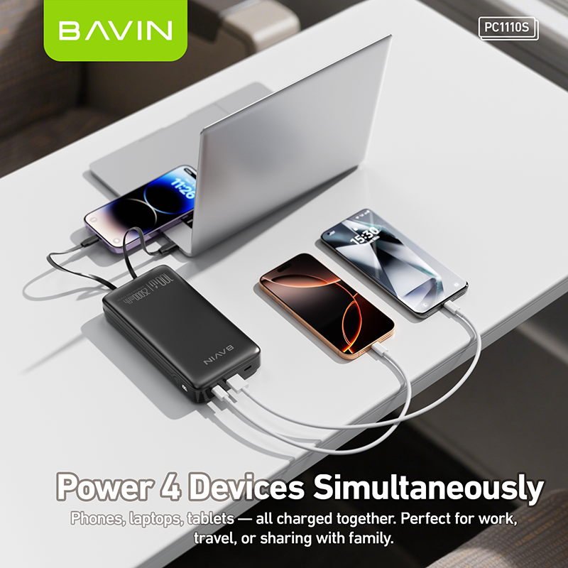 BAVIN PC1112S 20000mAh / 25000mAh 100W Fast Charging Powerbank w/ Built-in Cables, Supports Phones & Laptop