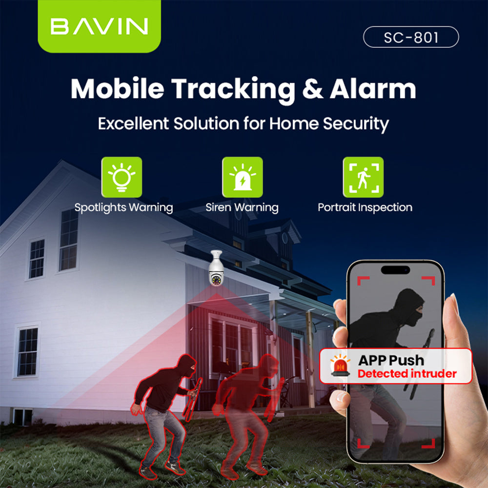 BAVIN SC801 Smart Security Lens Bulb CCTV Camera 3MP WiFi Camera w/Motion Tracking,Alarm System