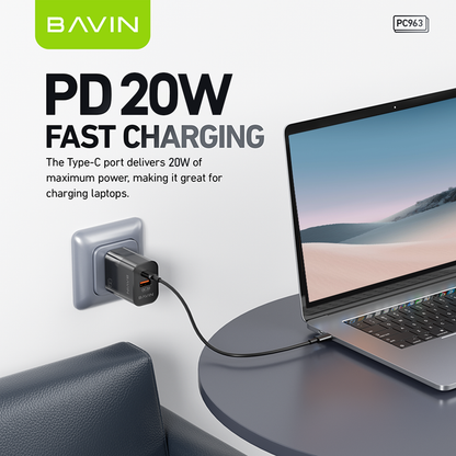 BAVIN C-PC963-PD Fast Charger w/ Dual Type-C & USB QC3.0