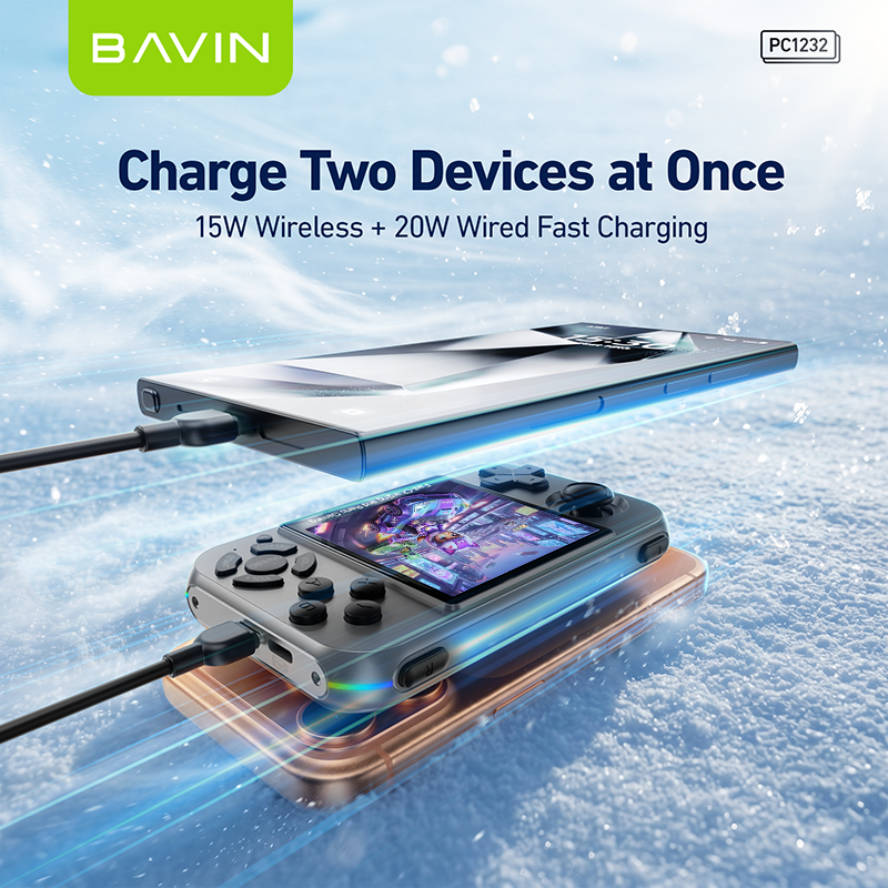 BAVIN PC1232 2in1 10000mAh Portable Game Console Magnetic Powerbank 15W w/ Dual Type-C Cable + TF Card