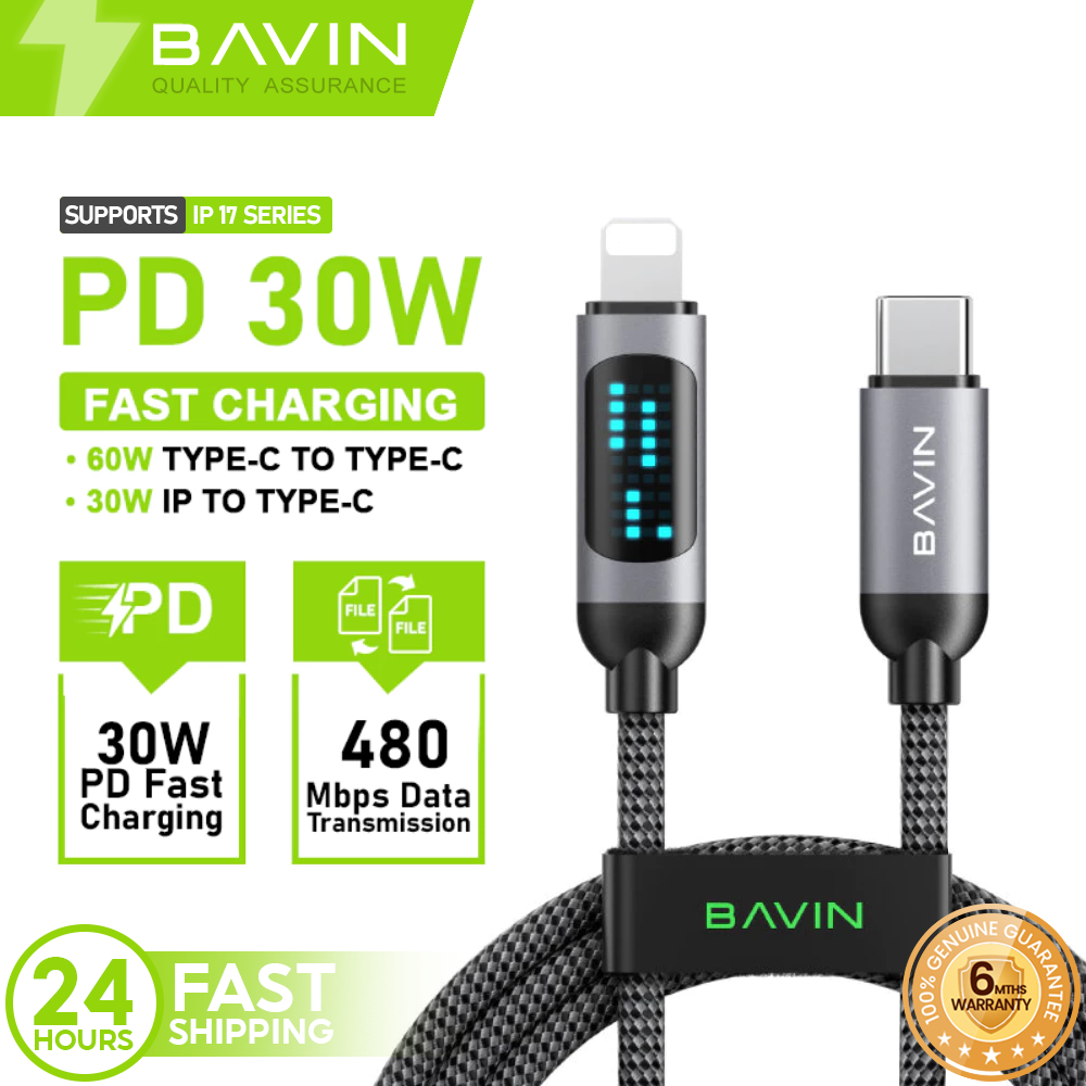 BAVIN CB377 30W/60W PD Fast Charging Data Cable 1M w/ LED Display | Co