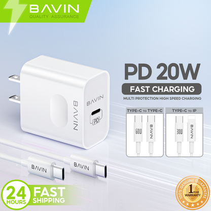 BAVIN PC837 20W PD Type-C Adapter Fast Charging Multi-Protection Charger for Smartphones